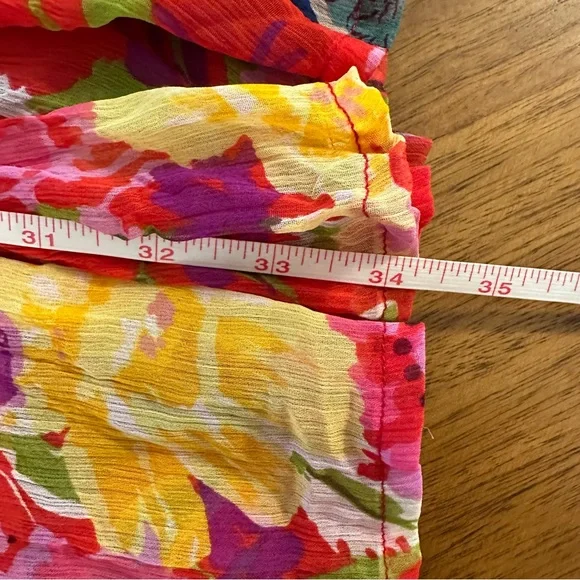 Travel Smith Red Floral Crinkle Chiffon Maxi Skirt Size Large - Picture 8 of 10